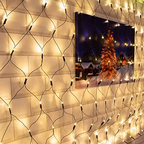 The Christmas Workshop 180 LED Warm White Christmas Net Curtain Style Window Lights, W 180 cm x H 120 cm – 6