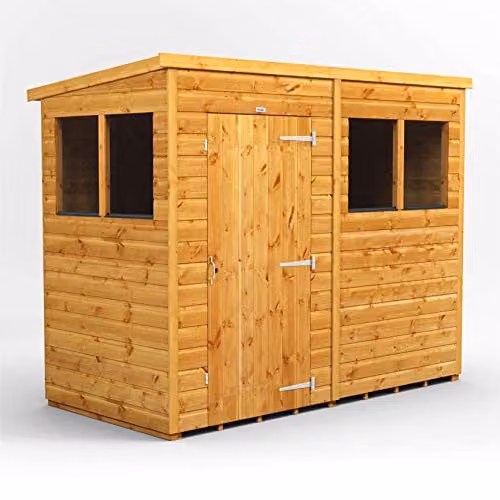 Powersheds Premium Pent Wooden Garden Shed in Brown with Toughened Glass and Security Features