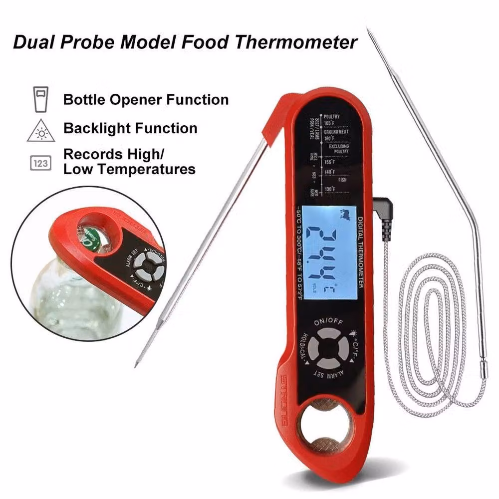 FLAVORA Dual Probe Digital Kitchen Meat Thermometer in Red – 3