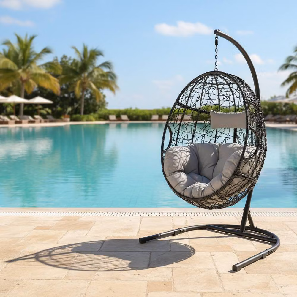 Costway Grey Hammock Egg Swing Chair with Stand for Indoor and Outdoor Use – 2