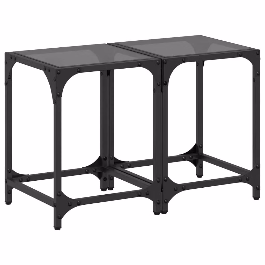Berkfield Home Set of 2 Modern Square Coffee Tables with Black Glossy Glass Tops and Steel Frames, W/D/H: 30 x 30 x 40 cm – 2