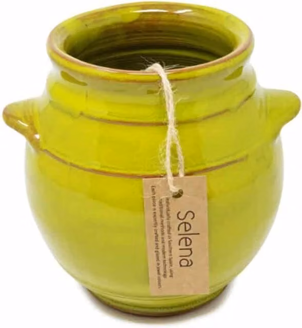 Verano Spanish Ceramics Selena Glazed Hand Dipped Kitchen Utensil Jar, Green, H 16 cm x D 16.5 cm