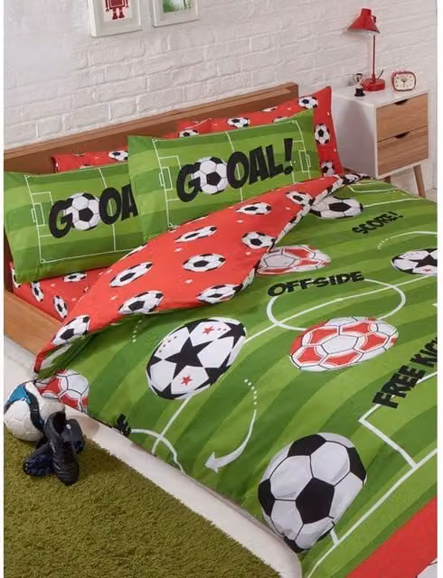 Bedding & Beyond Football Duvet Cover and Pillowcase Set, Red and Multicolour, Single, W: 90 cm x H: 200 cm – 1