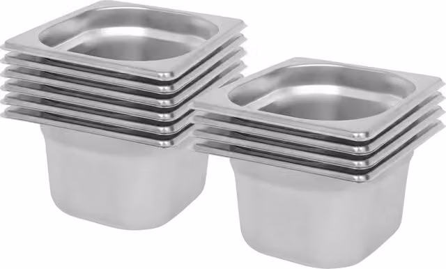 Argon Tableware Stainless Steel Gastronorm Containers 1/6 1.5L, Pack of 10, Silver – 2