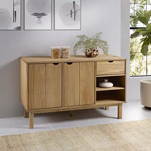 vidaXL OTTA Sideboard in Brown Solid Pine Wood, W/D/H: 114 x 43 x 73.5 cm – 2
