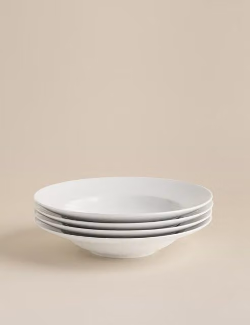 M&S Set of 4 Maxim White Porcelain Pasta Bowls