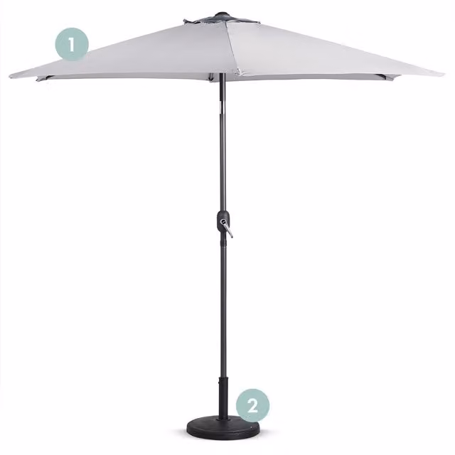 VonHaus 2.7m Parasol and Base Set in Grey with UPF 50+ Protection