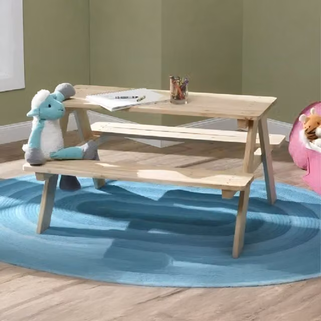 Idooka Kids Wooden Picnic Table and Benches Set in Natural Pine