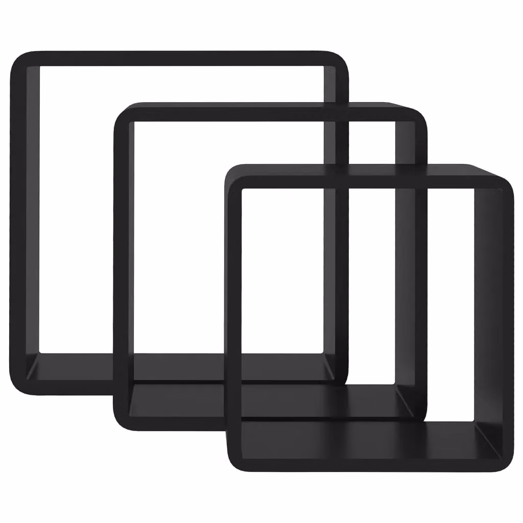 Berkfield Home Set of 3 Black MDF Wall Mounted Cube Shelves – 5