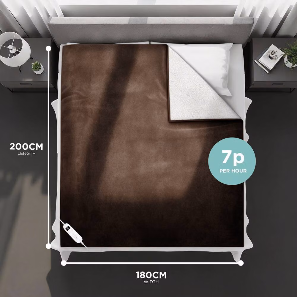 DMD Collective Brown Fleece and Sherpa Electric Heated Blanket Throw, W/D/H: 180 x 200 cm – 2
