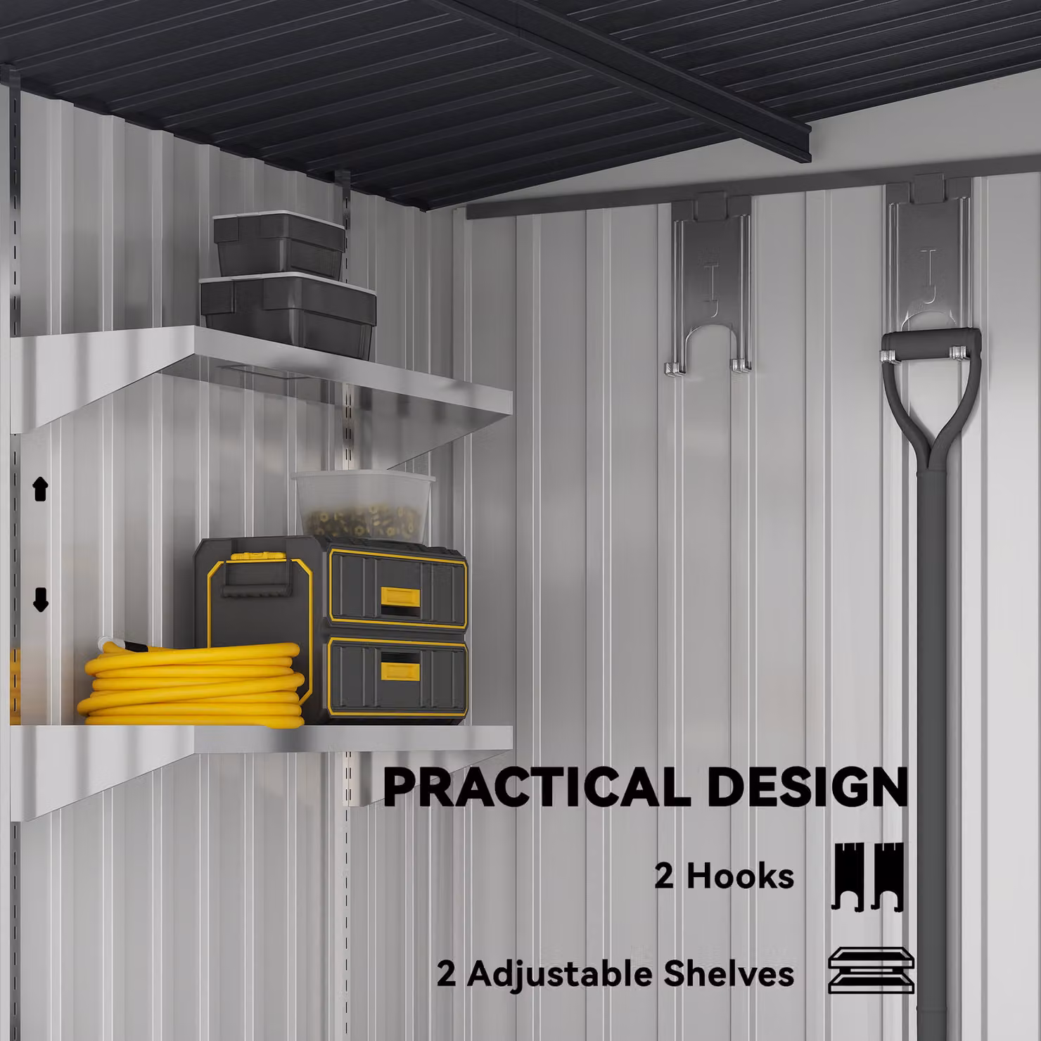 Outsunny White Galvanised Metal Lean-to Garden Shed with Sliding Doors and Foundation, W/D/H: 152.4 x 152.4 x 179.83 cm – 6