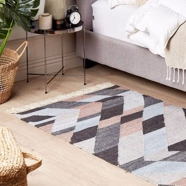 Wyld and Coco Handwoven Multicolour Jute and Cotton Geometric Boho Rug with Fringes, W/L: 80 x 150 cm – 1