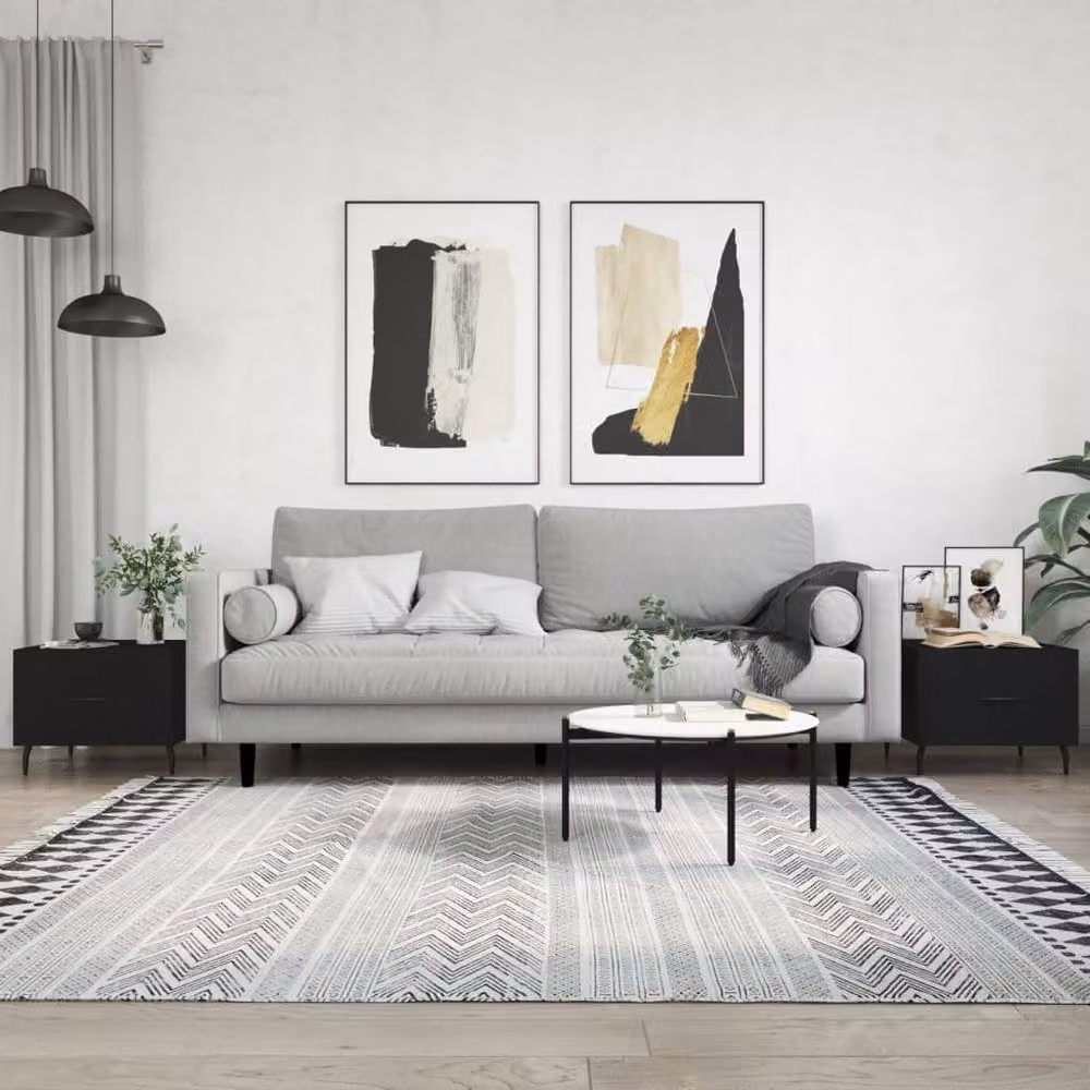 Berkfield Home Set of 2 Black Modern Square Coffee Tables with Matt Engineered Wood Tops, W/D/H: 50 x 50 x 40 cm – 2