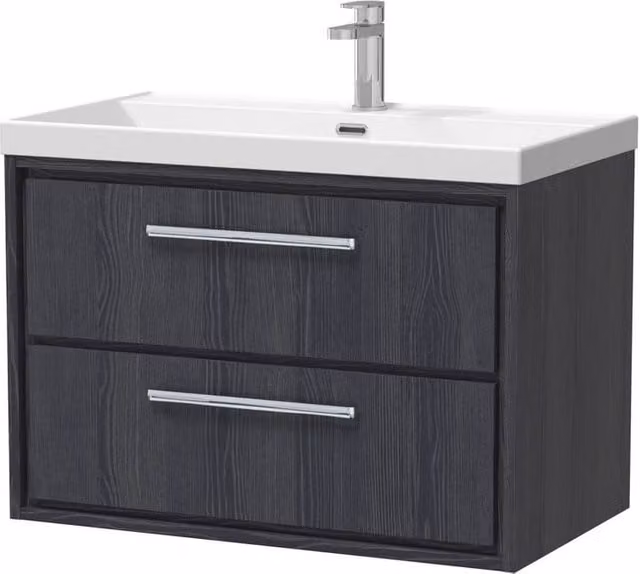 Balterley Longnor 2 Drawer Wall Hung Vanity Basin Unit, Graphite Grey, Width: 80 cm – 1