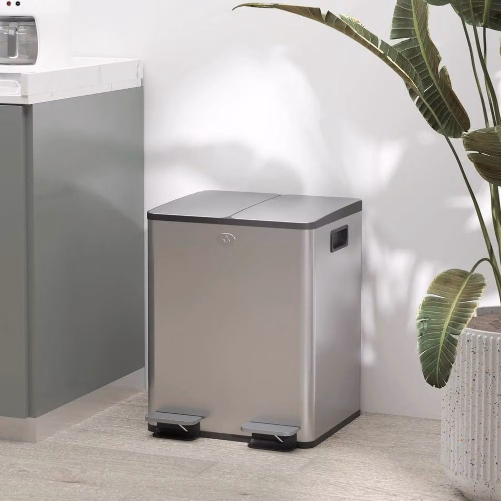 Havendro Dual Kitchen Pedal Bin for Recycling and Waste, Silver, 2 x 20L – 3
