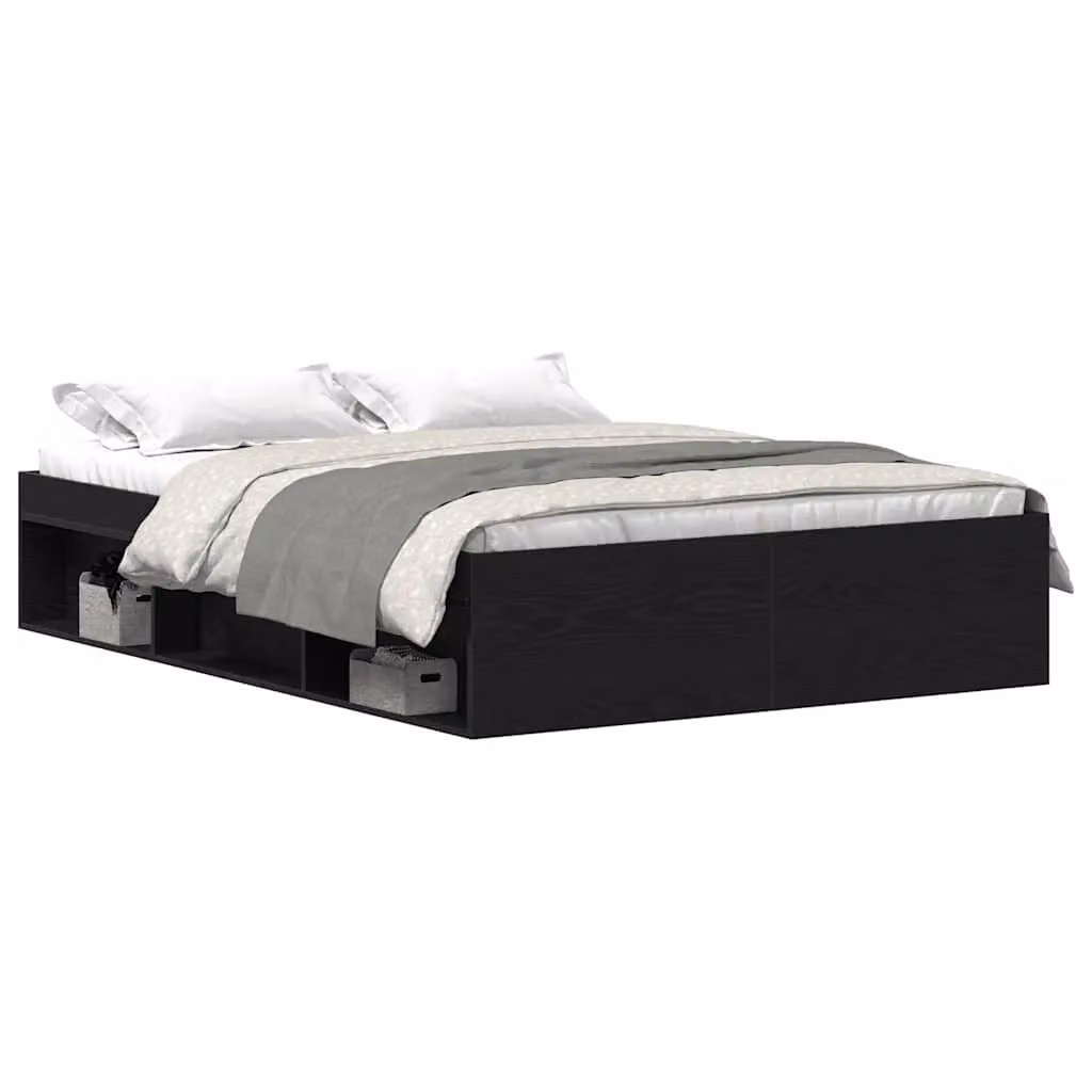 Berkfield Home Modern Bed Frame in Black Oak and Brown Engineered Wood, W/D/H: 140 x 190 x 35 cm – 1