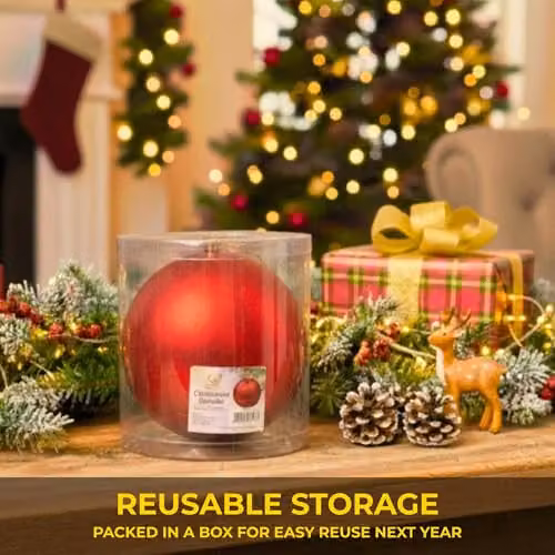 Shatchi Red Round Plastic Christmas Bauble Hanging Ornament, Diameter: 20 cm – 3
