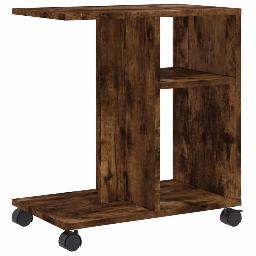 Berkfield Home Side Table with Wheels in Smoked Oak Brown, W/D/H: 50 x 30 x 55 cm – 7
