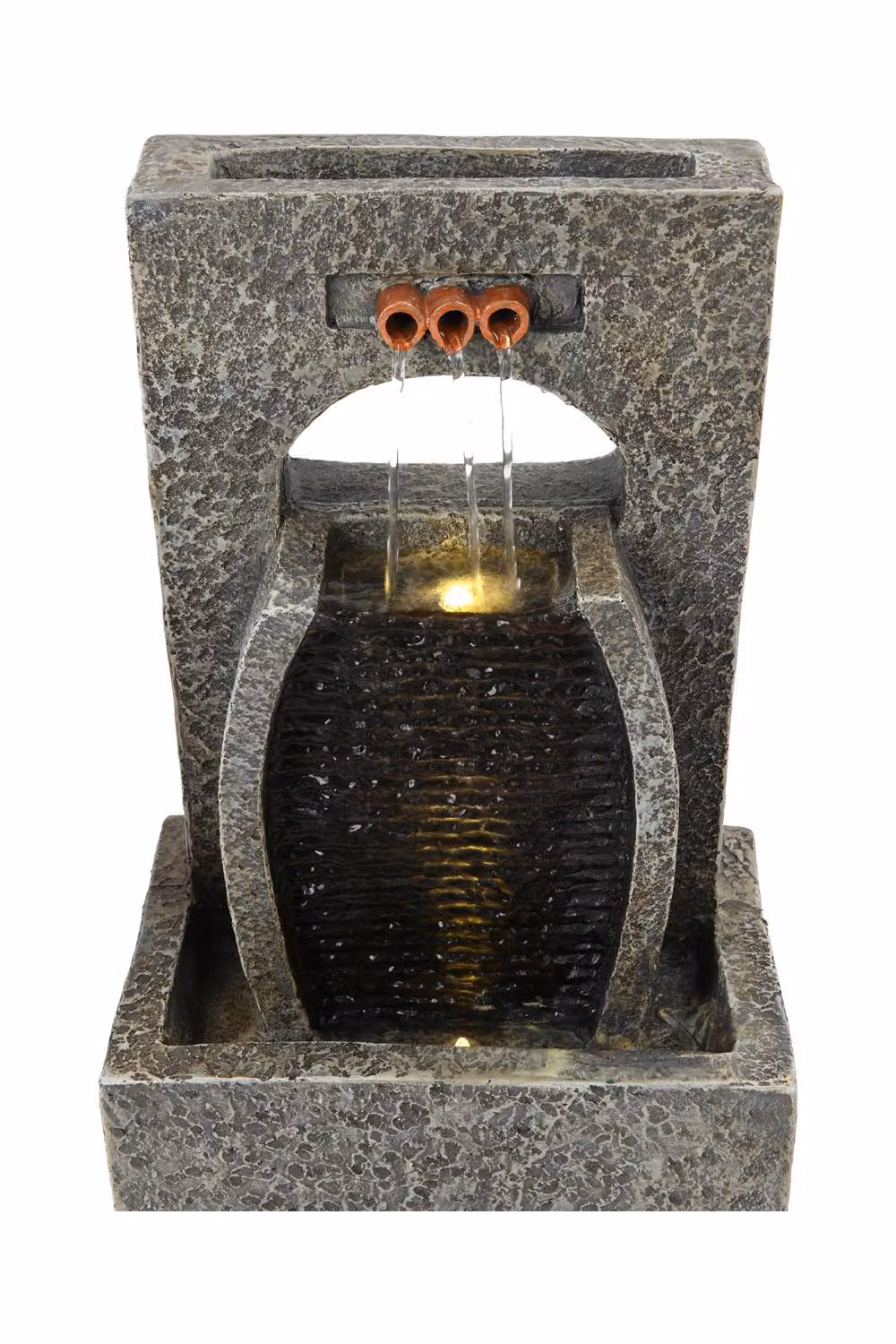 Garden Sanctuary Solar-Powered Rectangular Tabletop Water Fountain in Brown and Grey Stone – 4