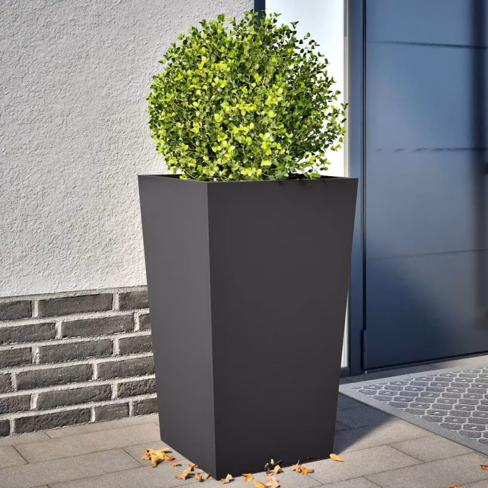Berkfield Home Garden Steel Planter Tubs, Black, 2 Pieces, W/D/H: 45 x 45 x 75 cm – 2
