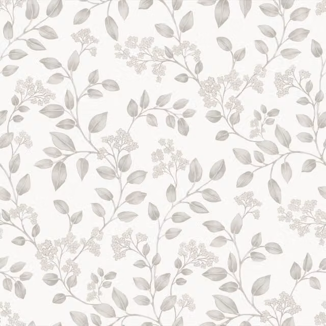 Grandeco Jasmine Leaf Trail Textured Wallpaper in Grey and Petrol
