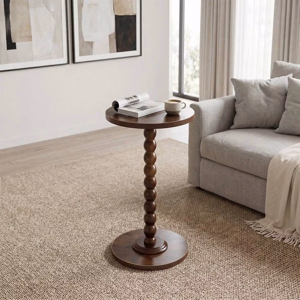 EONLION Round Burnt Wood Side Table in Brown, Diameter: 100 cm – 3