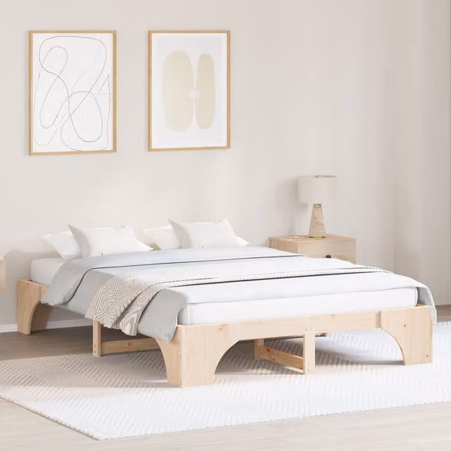 Berkfield Home Solid Pine Wood Bed Frame, Brown, W/D/H: 140 x 200 cm