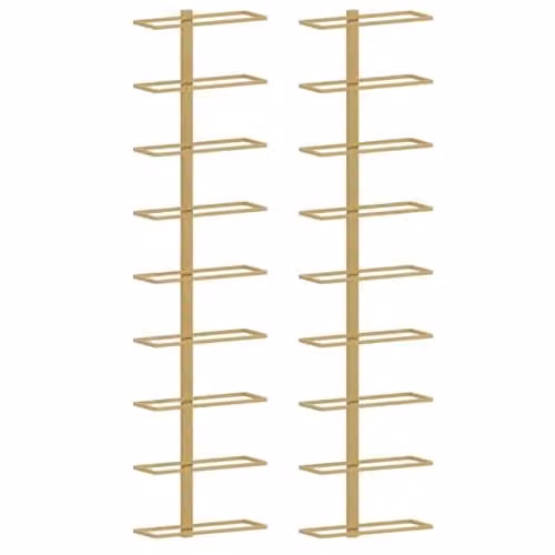 vidaXL Set of 2 Modern Gold Metal Wall-Mounted Wine Racks for 9 Bottles