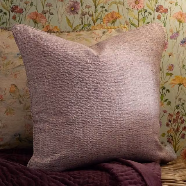 Voyage Maison Jedburgh Herringbone Textured Woven Square Feather Filled Cushion in Purple and Grey, W/D/H: 50 x 50 x 50 cm