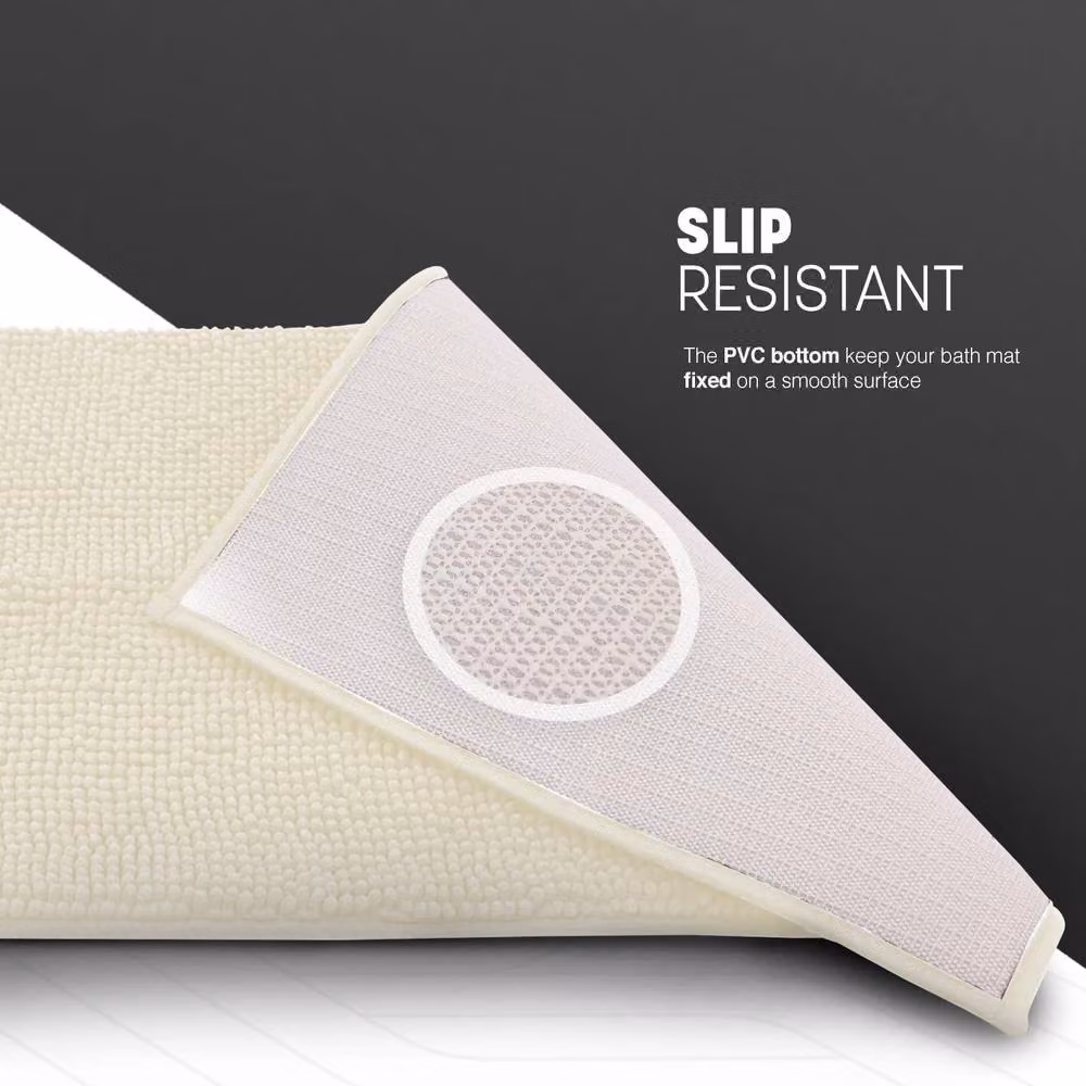Keplin Non-Slip Microfibre and Chenille Bath and Toilet Mat in Beige, W: 50 cm x 80 cm – 5
