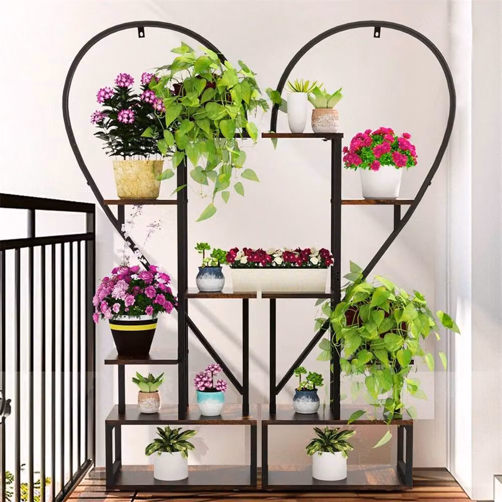 NESTLUNE Heavy Duty Metal Plant Stand Ladder in Black, H 100 cm x W 15 cm – 4