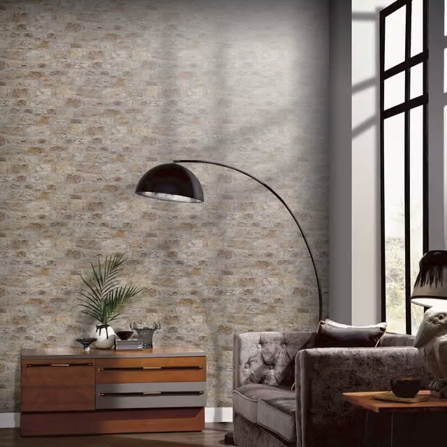 Arthouse Country Stone Rustic Wallpaper in Yellow and Beige – 1