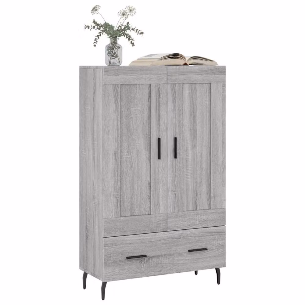 Berkfield Home Grey Sonoma Highboard in MDF with Hinged Doors and Drawers, W/D/H: 69.5 x 31 x 115 cm – 3