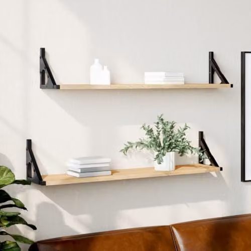 vidaXL Set of 2 Wall Shelves in Sonoma Oak Brown, W/D/H: 80 x 15 x 15.5 cm – 2