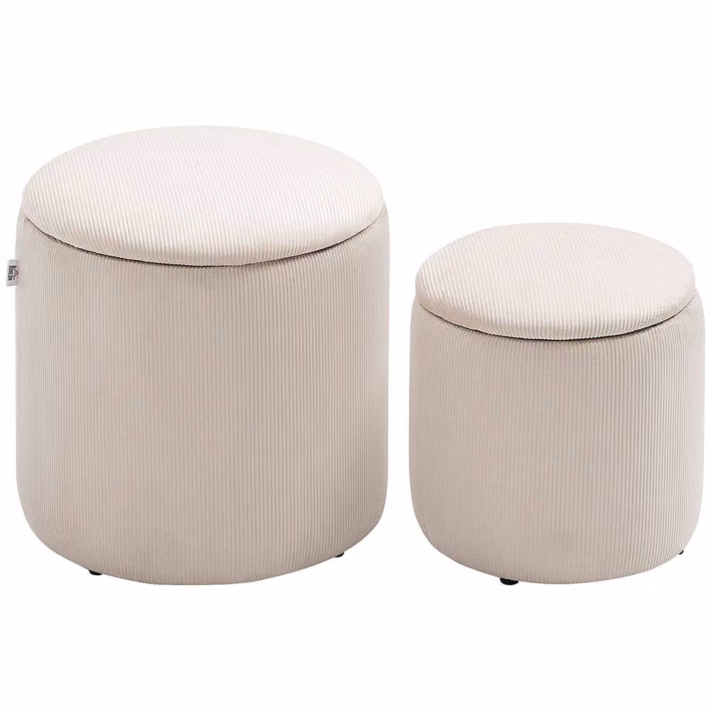 Wyld Haus Vivalepa Set of 2 Cream Round Fabric Storage Ottomans with Removable Lids, W/D/H: 40 x 40 x 41 cm – 2