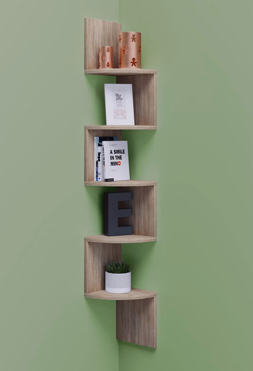 VCM Mintis Rustic Oak Wood Corner Wall Shelf for CD and DVD Storage – 2