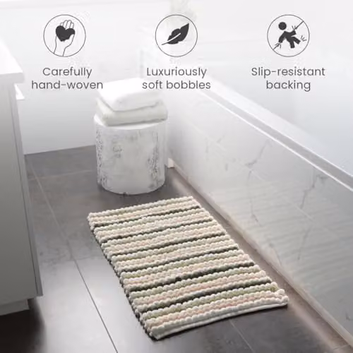 Allure Bath Fashions Striped Chunky Bobble Bath Mat in Green, W: 80 cm, D: 50 cm – 3
