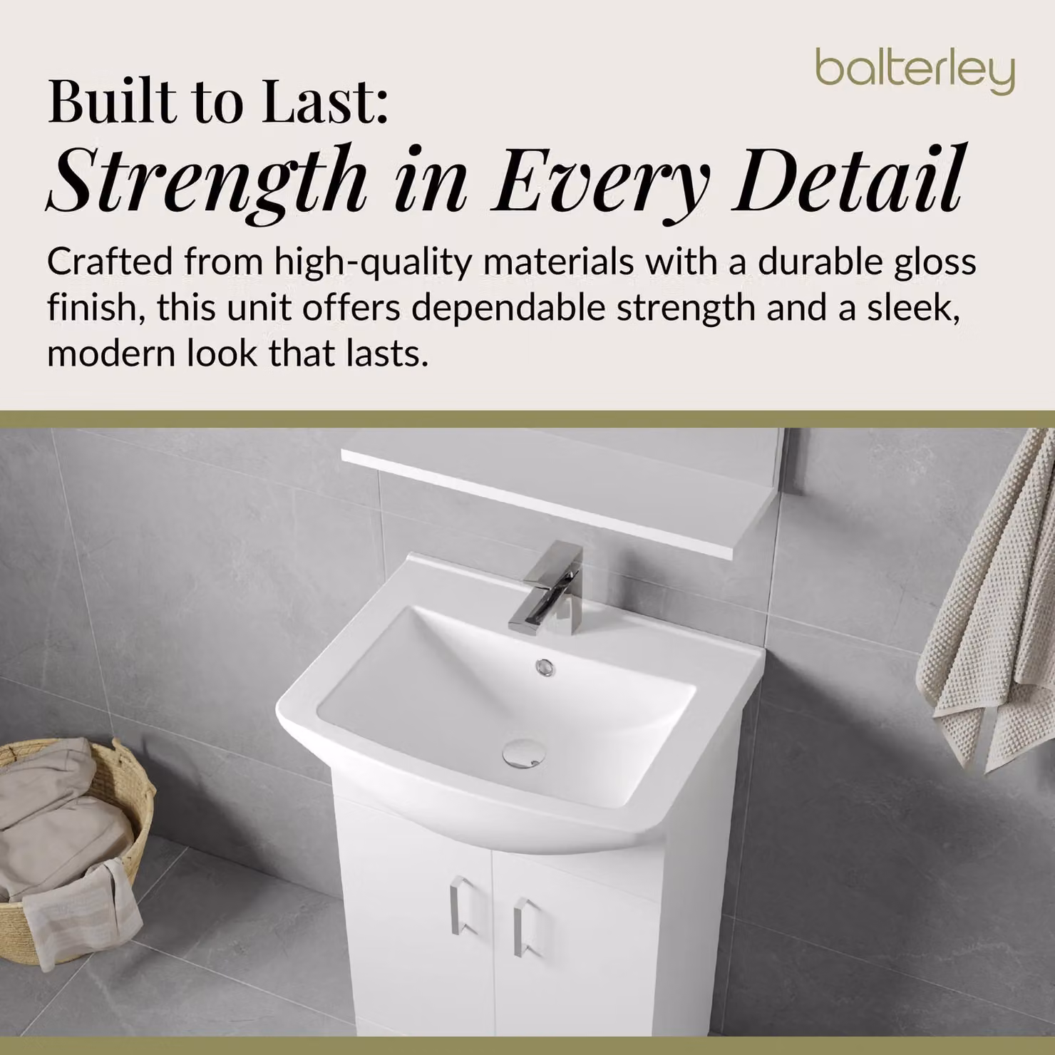 Balterley 2 Door Gloss White Vanity Basin Unit with Square Basin, Width: 55 cm – 2