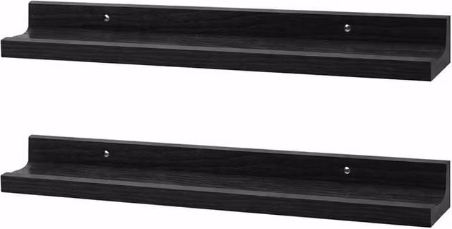 PAWNORA Set of 2 Modern Matt Black Wall Mounted MDF Shelves, Width: 48 cm – 1