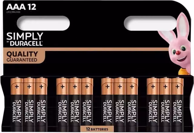 Duracell Simply Alkaline AAA Batteries, 12 Pack, Silver and Black