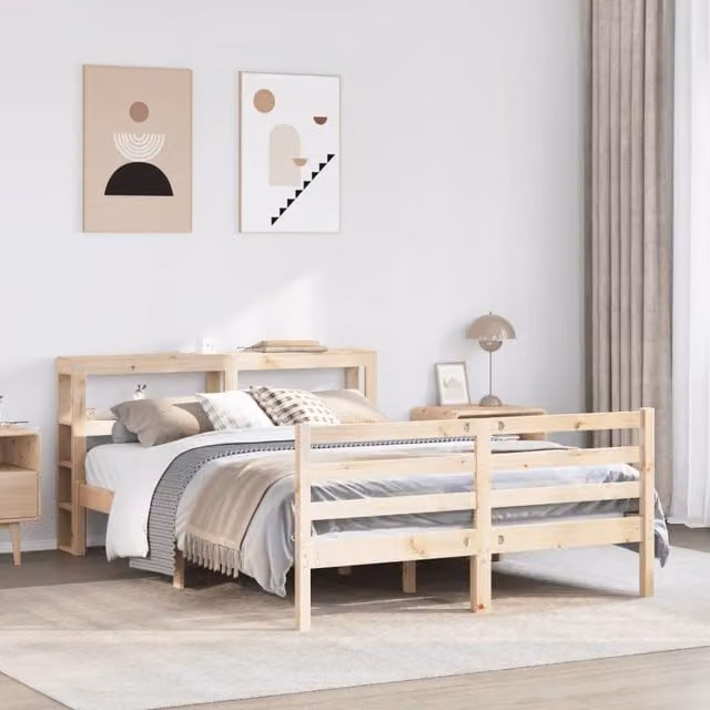 Berkfield Home Small Double Bed Frame in Brown Solid Pine Wood, W/D/H: 120 x 190 cm
