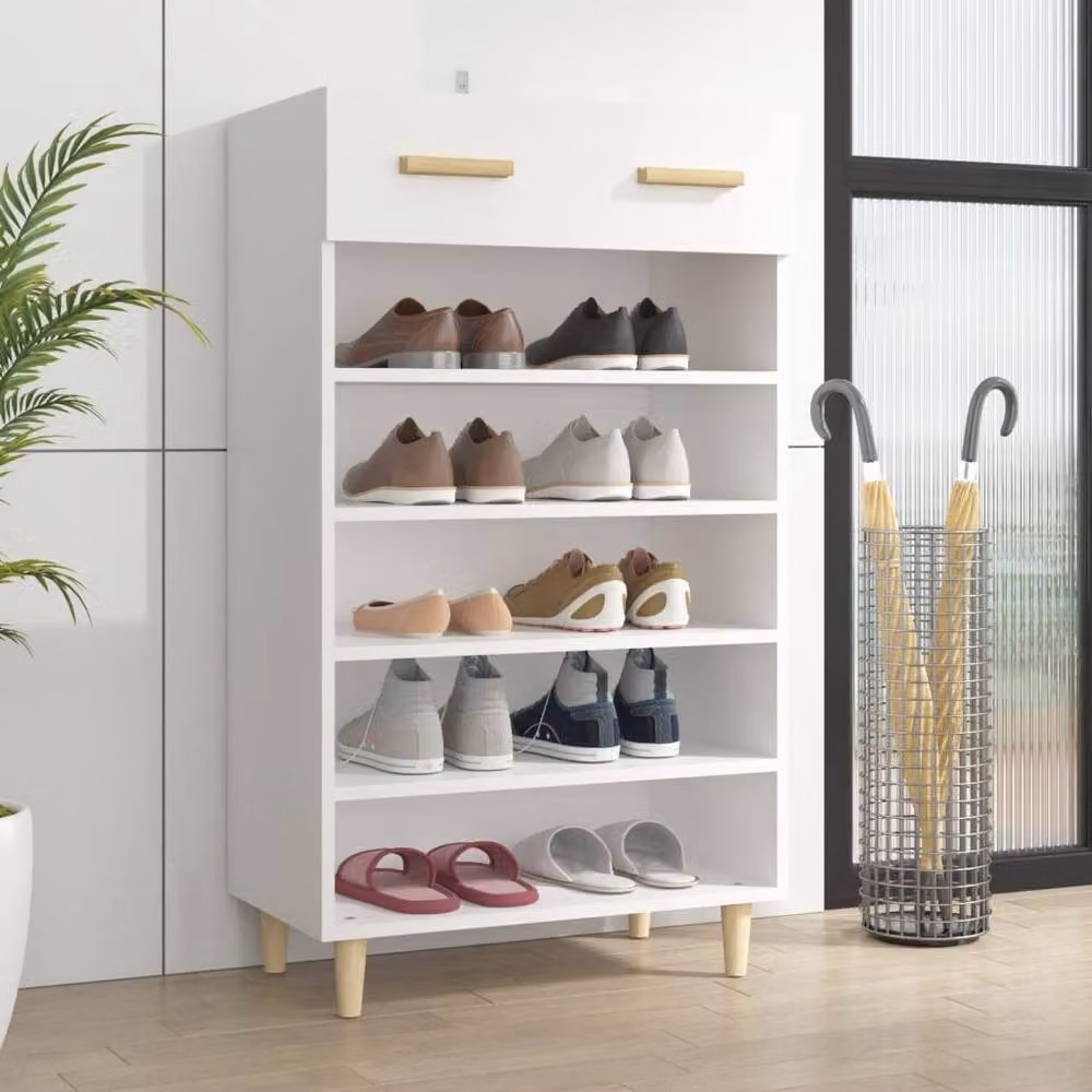 Berkfield Home White Scandinavian Wall Mounted Shoe Cabinet with Doors and Drawers, W/D/H: 60 x 35 x 105 cm – 2