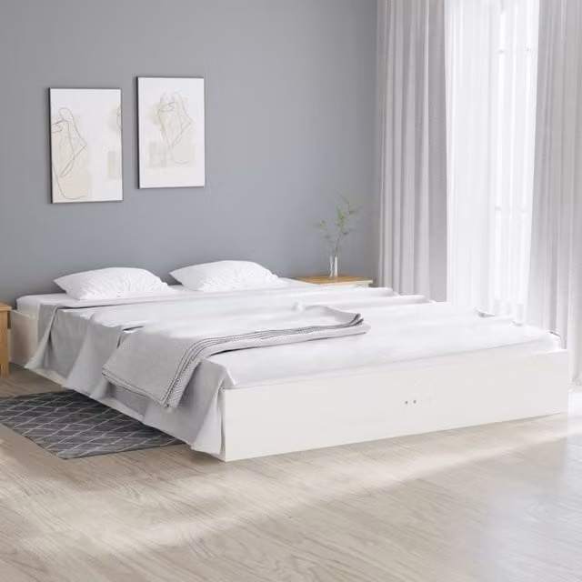 Berkfield Home White Solid Pine Wood Bed Frame W/D/H: 150 x 200 cm