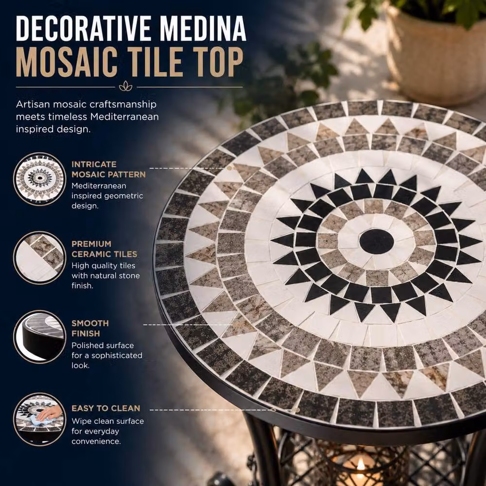 Shatchi Medina Multicolour Mosaic Plant Stand Side Table with Ceramic Tile Top – 3
