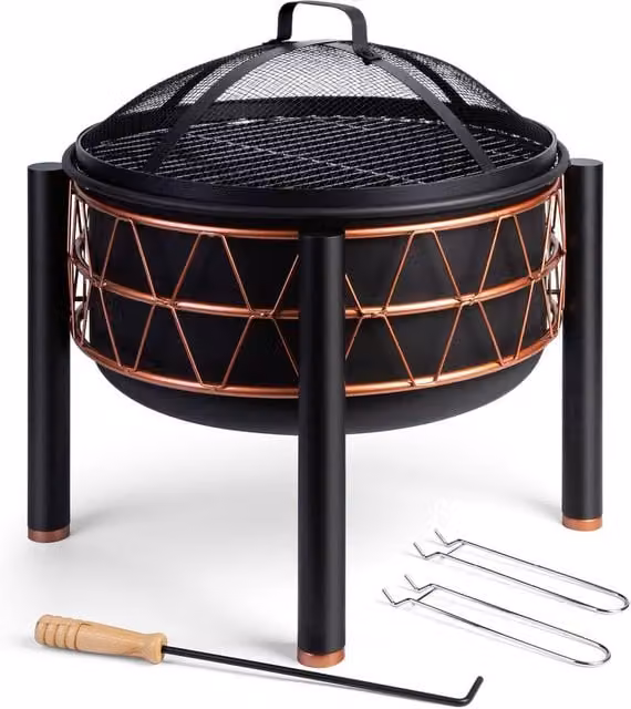 VonHaus Copper Rim Steel Fire Pit Bowl in Black, W: 54.0 cm, D: 53.0 cm, H: 54.0 cm – 1