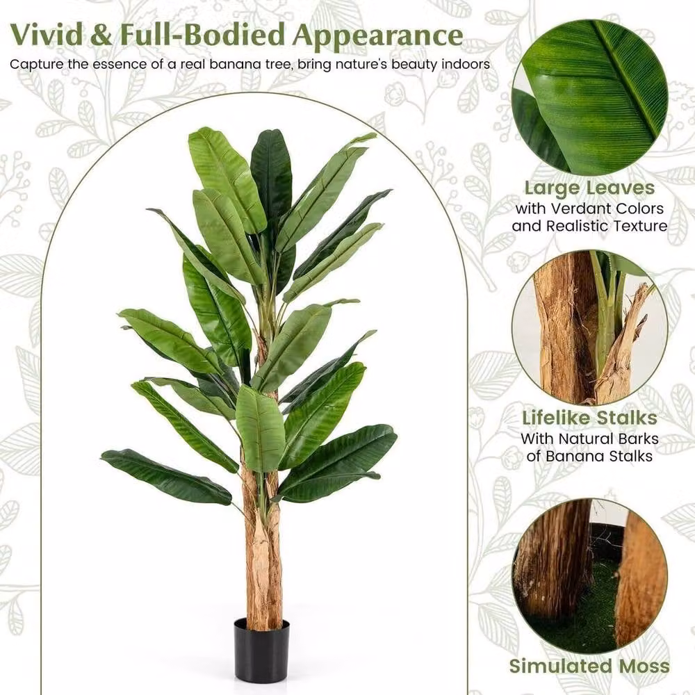 FORGEVIO Fake Banana Tree with 27 Large Leaves in Green – 3