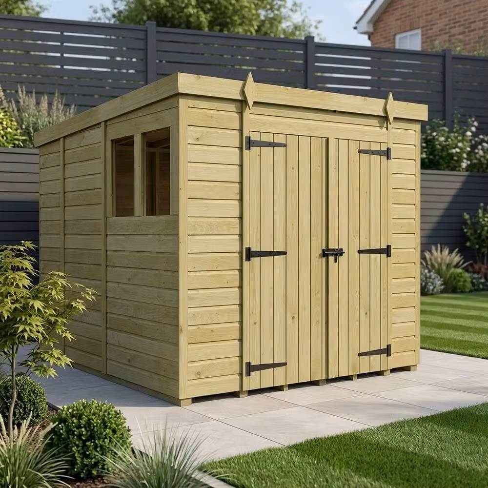 Buttercup Farm Brown Timber Pent Garden Shed with Double Doors and Windows, W/D/H: 274 x 274 x 210 cm – 2