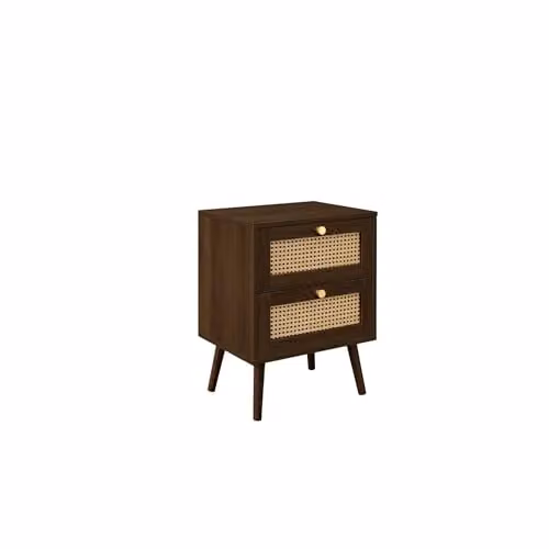 Birlea Croxley 2 Drawer Rattan Bedside Table in Walnut – 1
