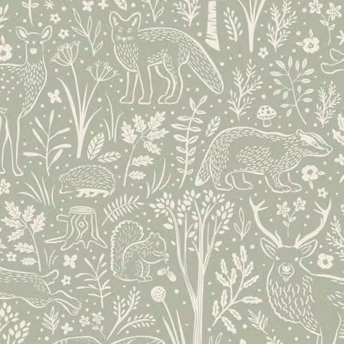 Grandeco Native Woodland Animals Nursery Textured Wallpaper in Green and Blue