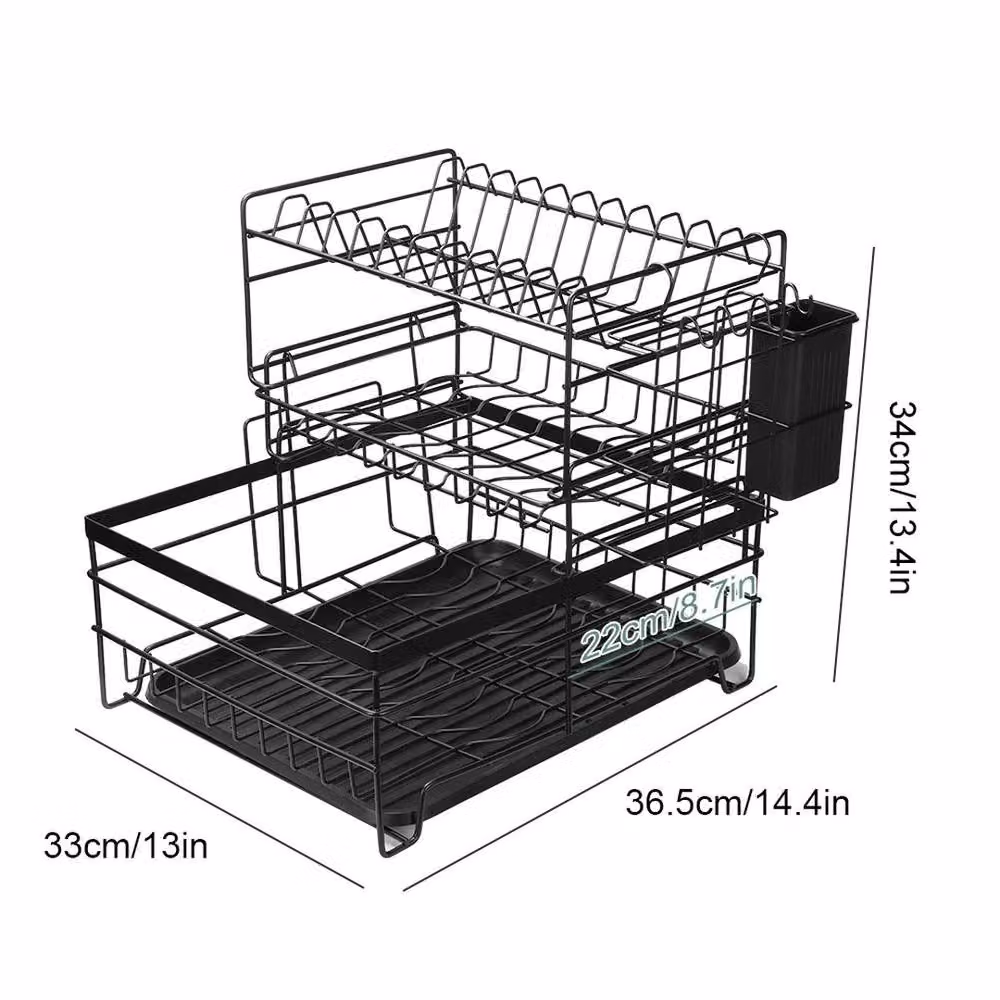 EONLION 3 Tier Black Dish Drainer Rack with Cutlery Holder and Drip Tray – 2